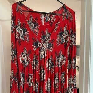 Free People Floral Bell Sleeve Top